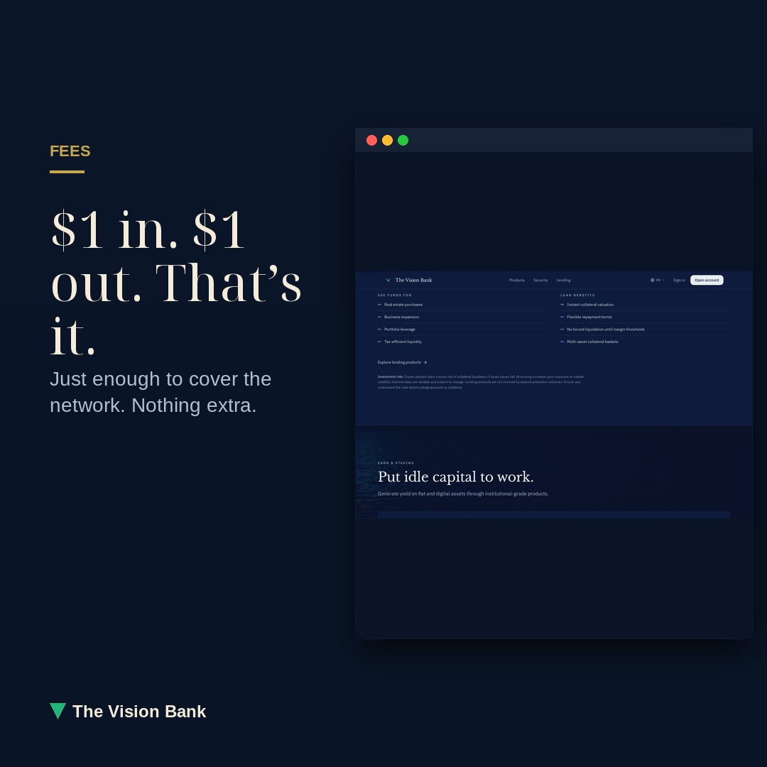 Fees — $1 in. $1 out. That’s it.